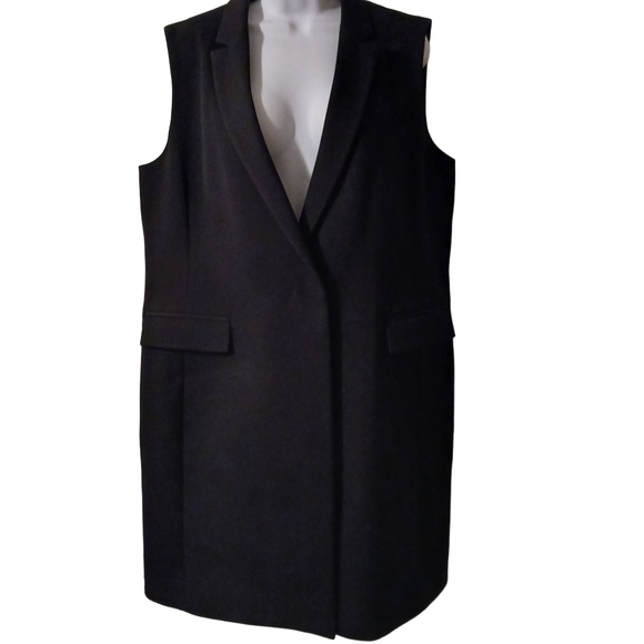 Hugo Boss Karana Womens Black Notched Long Lapel Sleeveless Duster Vest Size 12 - Picture 2 of 9